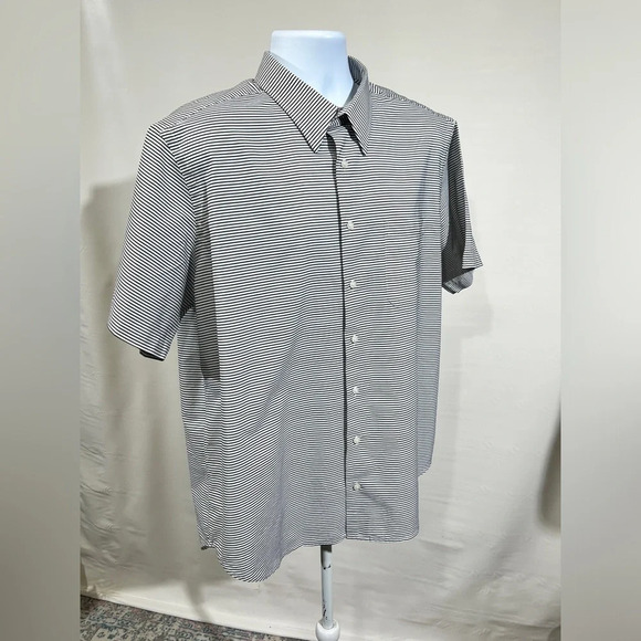 PAUL FREDRICK Black and white micro stripe button down size 17.5. - Picture 8 of 10